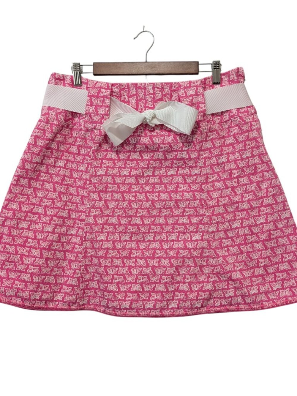 Lilly Pulitzer Womens Sz 12 Pink White Butterflies Ribbon Tie A-Line Mini Skirt